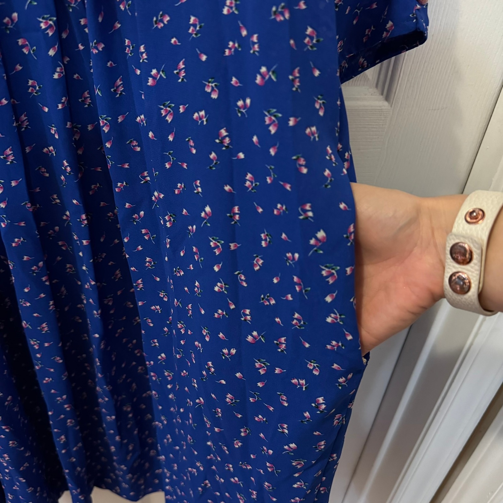 Vintage Secretary Dress Size L Route One Petite Miss Usa Ilgwu Made Blue Floral — image 4 of 8